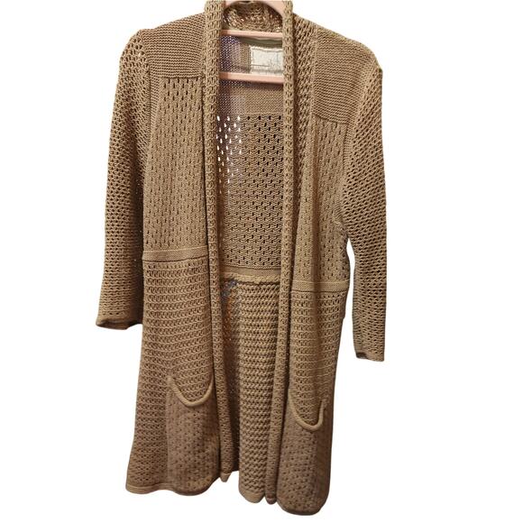 Anthropologie Angel of the North Large Brown Long Knit Cardigan pockets GUC - Picture 1 of 3